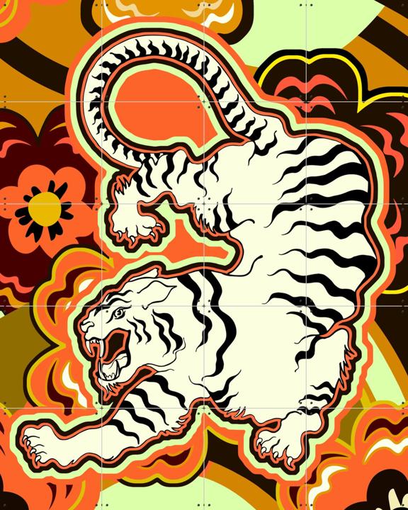 White Tiger Japanese Flowers Ochre Orange