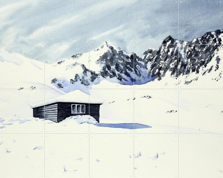 Wooden Cabin with Snow