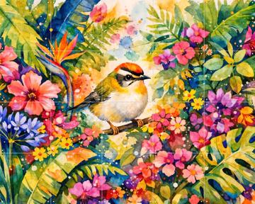 'Goldfinch Among Jungle Flowers' par Natalie Bruns