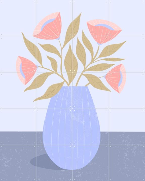 Peach Flowers in Blue Vase