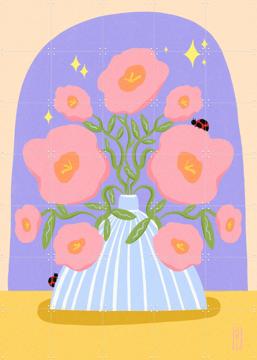 'Fun Flowers in a Vase Illustration' by Dirkie Nell