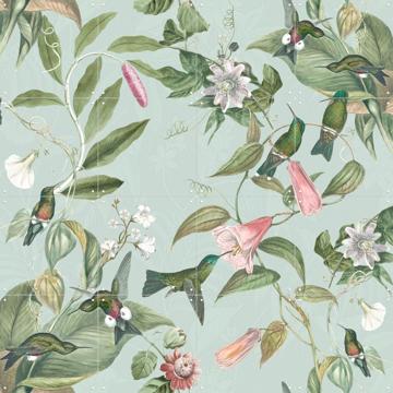 'Birds & Passiflora paradise garden - soft teal' by Bloomery Decor