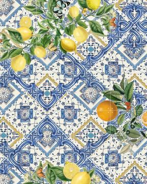 'Mediterranean tiles lemons and oranges III' by Bloomery Decor