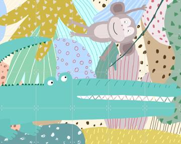 'Funny Crocodile with Cheeky Monkey in Jungle' van Carla Daly