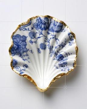 'Delft Blue Shell with Gold Edge and Floral Pattern' par OTTI