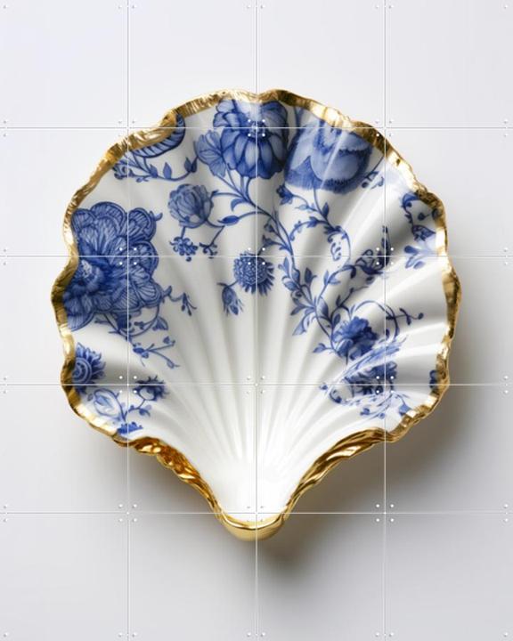 Delft Blue Shell with Gold Edge and Floral Pattern