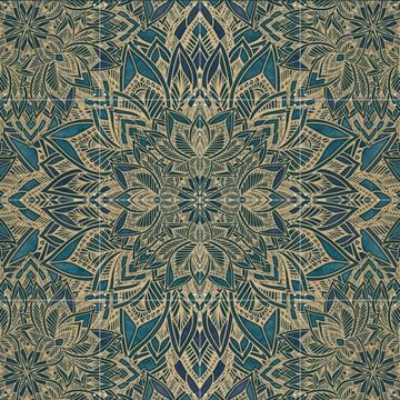 'Art Deco Mandala Teal Gold' van Bloomery Decor