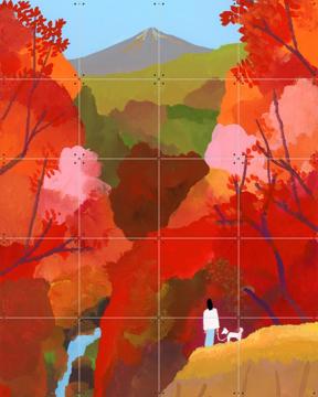 'Autumn leaves and waterfalls' von Hiroyuki Izutsu & Bridgeman Images