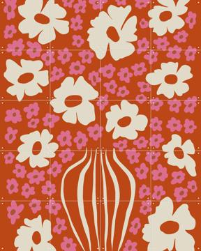 'Flower Pot In Orange and Pink' by Miho Art Studio