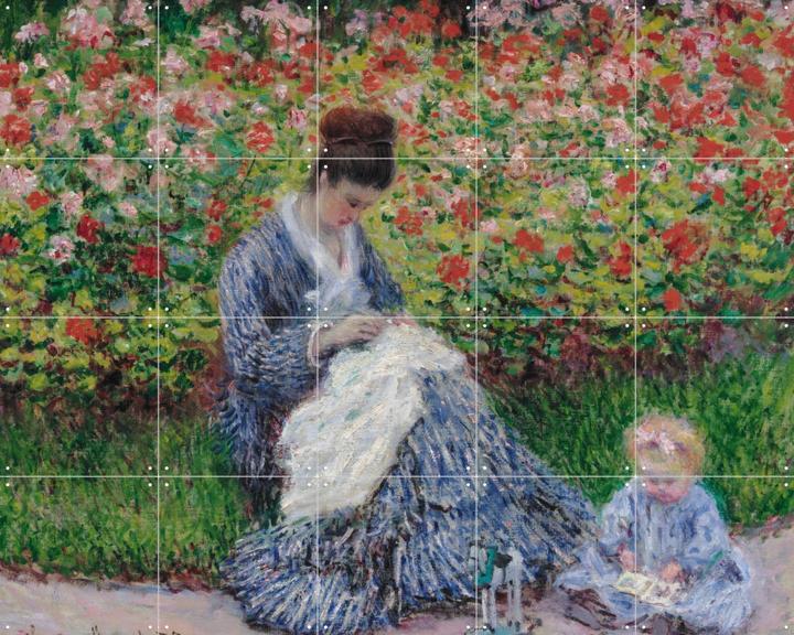 Camille Monet and a Child in the Artist's Garden in Argenteuil