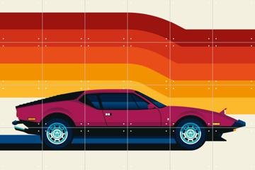 'Maroon Sports Car Side' van Bo Lundberg