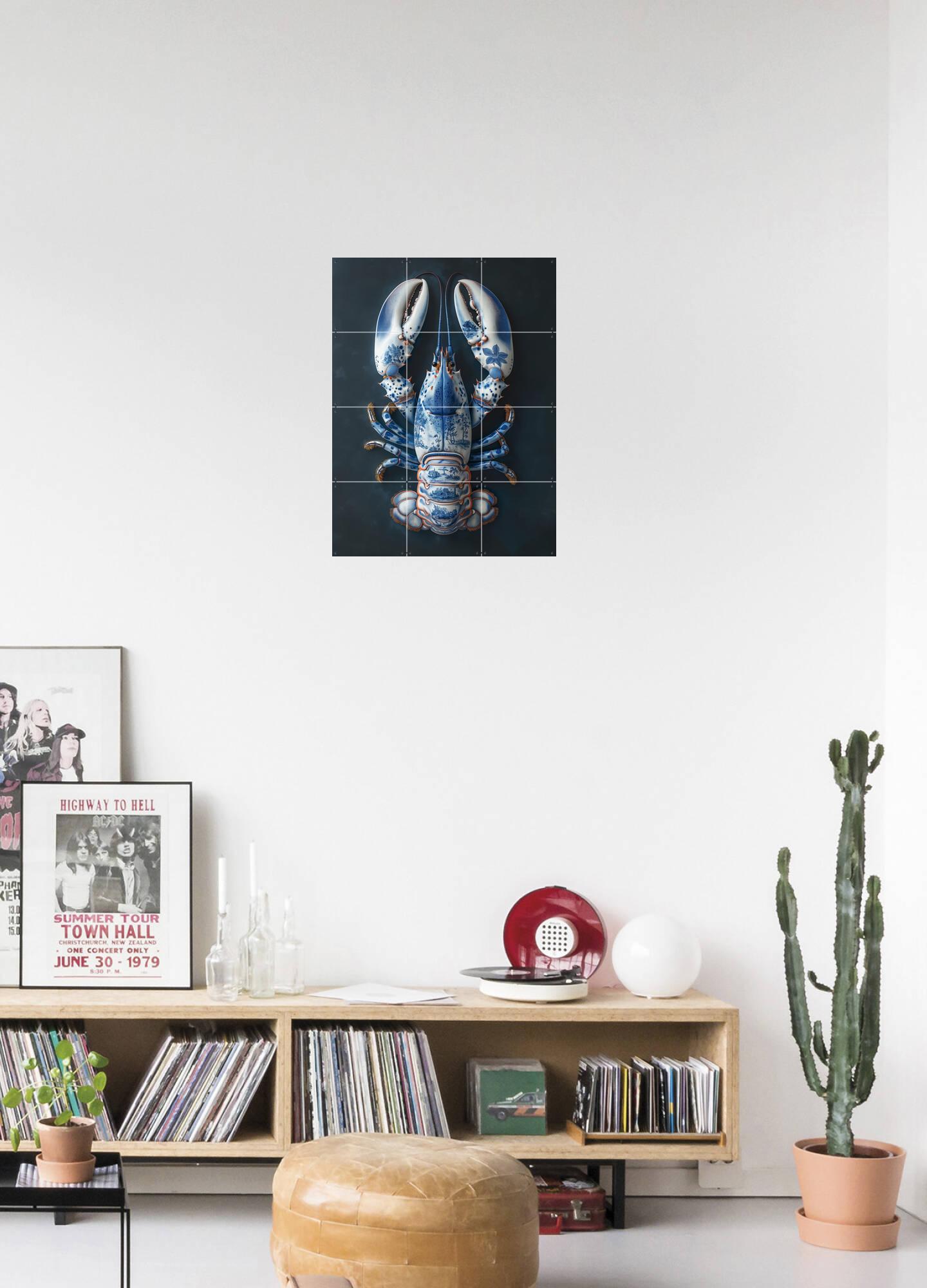 Delfts Blauwe kreeft - Zwart Door Margriet Hulsker | Wanddecoratie
