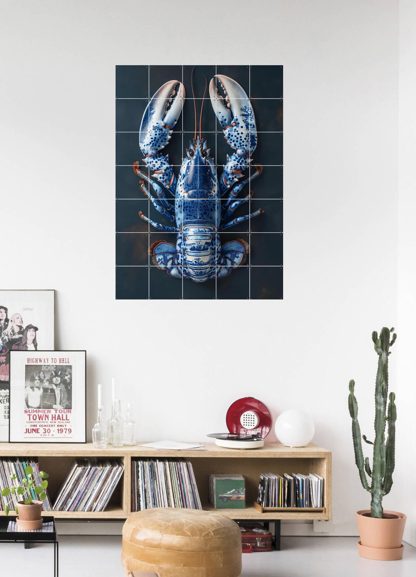 Delfts Blauwe kreeft - Zwart Door Margriet Hulsker | Wanddecoratie