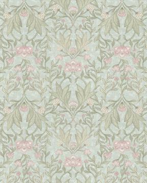 'Morris Floral Damask & leaves - soft teal' by Bloomery Decor