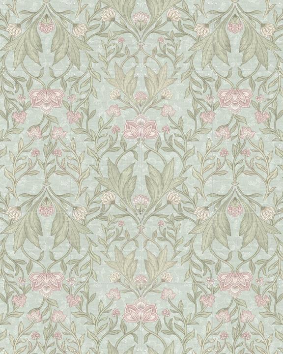 Morris Floral Damask & leaves - soft teal