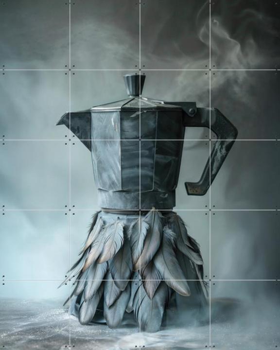 Grey Coffee Percolator Smoke and Feathers