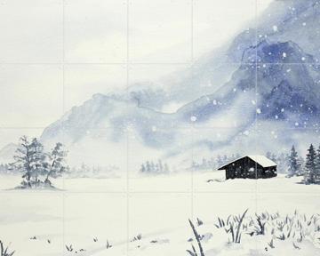 'Snowfall at the Remote Wooden Cabin' van Natalie Bruns