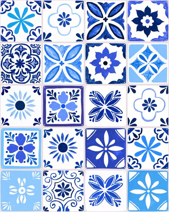Blue Mediterranean Tiles Collage Box