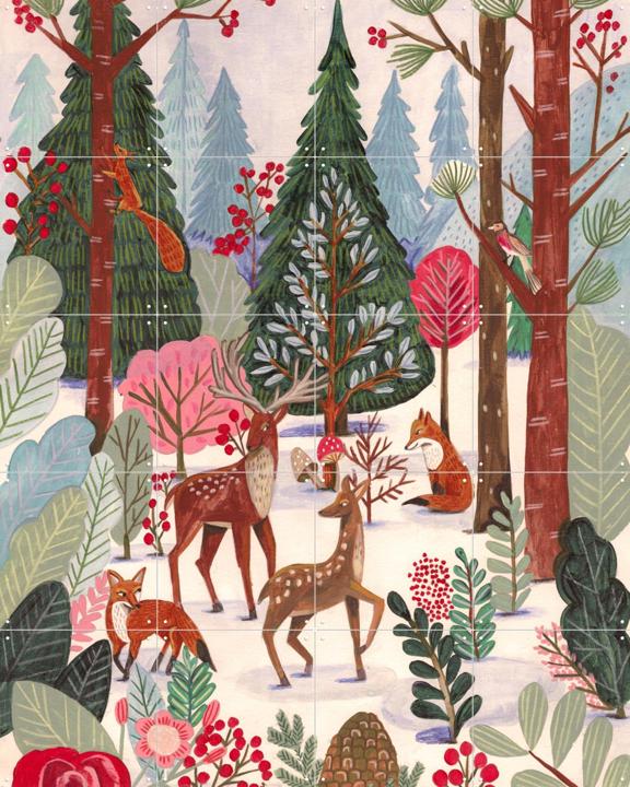 Animals in winter forest
