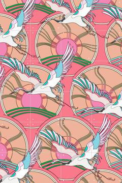 'Crane Bird Pattern Pink' by Marylène Madou