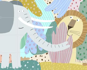 'Cute Elephant with Lion Peeking Out of the Jungle' von Carla Daly