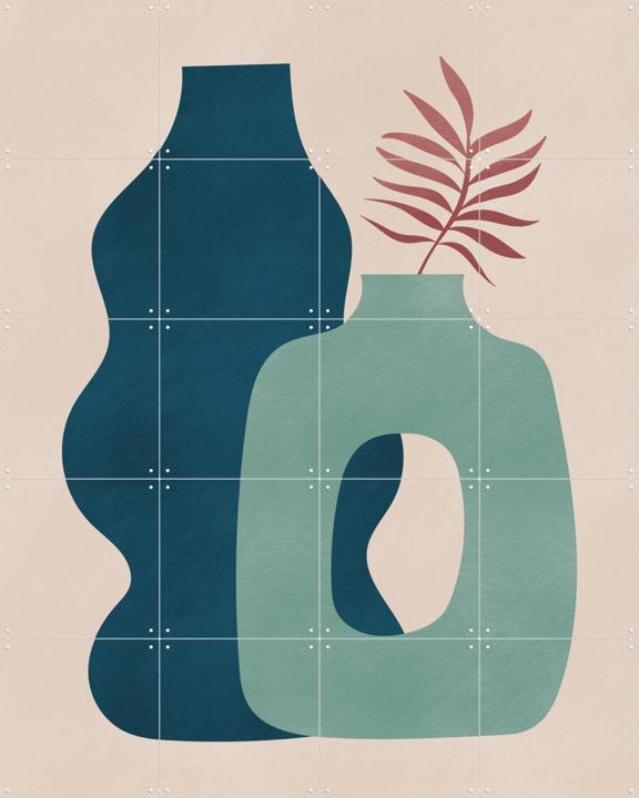 Minimalist Design with Blue and Green Vases