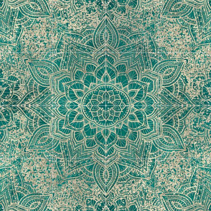 Boho Sparkling Mandala Allover Teal Gold