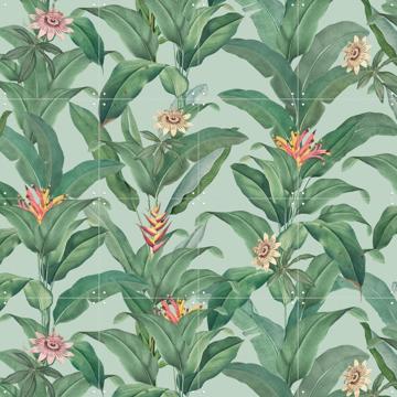 'Tropical Jungle Climbing Leaves and passiflora flowers - mint' by Bloomery Decor