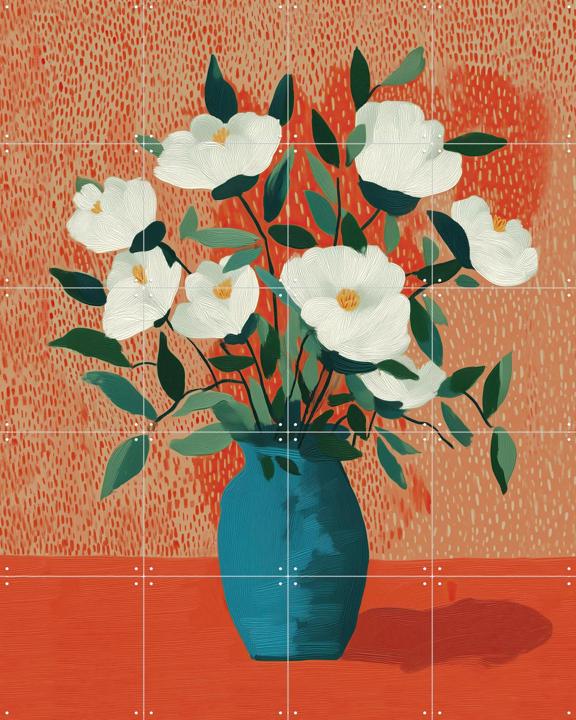 White Blossoms in Blue Vase