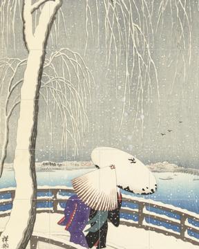 'In the Snow on Yanagibashi' par Ohara Koson & Rijksmuseum