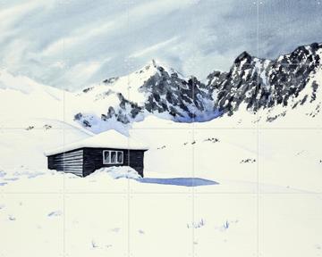 'Wooden Cabin with Snow' van Natalie Bruns