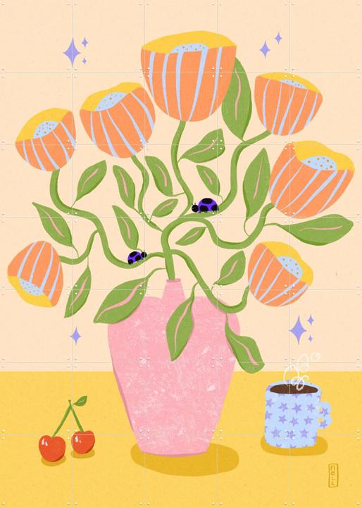 Dirkie Nell Retro Bell Flowers in a Vase Illustration