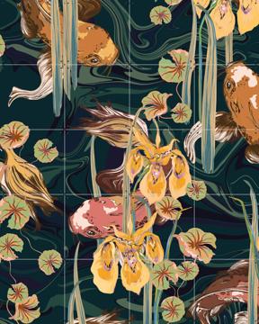 'Koi Pond Petrol Olive' by Marylène Madou