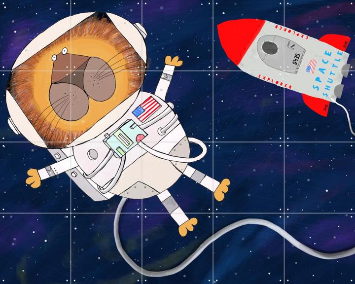 Funny Lion Astronaut is Swirling in Space