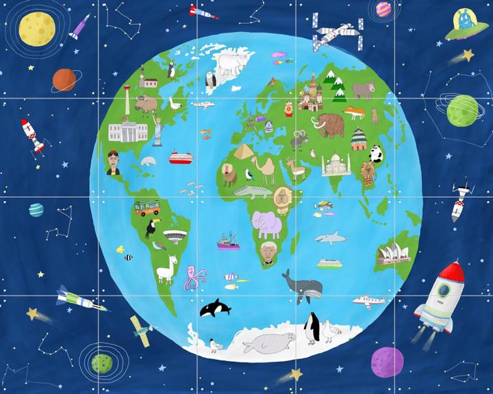 Illustrated Map of the World from Space