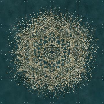 'Boho Sparkling Mandala Teal Gold' van Bloomery Decor