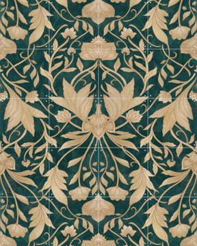 'Morris Vintage Floral Damask Teal Gold' van Bloomery Decor