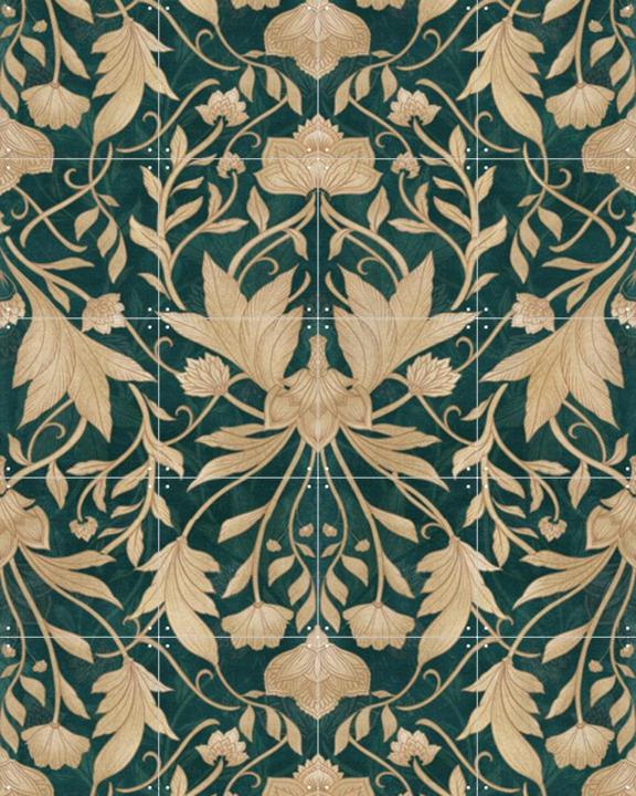 Morris Vintage Floral Damask Teal Gold