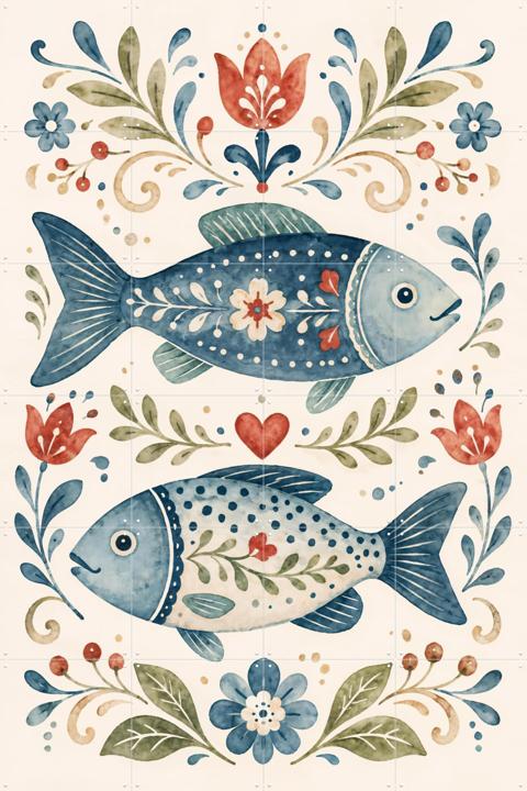 Folk Art - Fish with Flowers