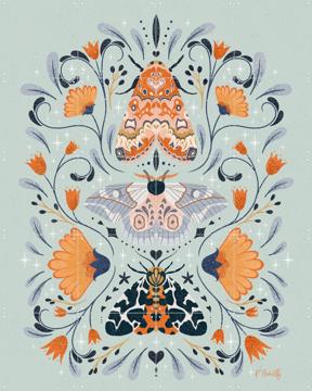 'Floral Moths Mint' par Rebecca Flaherty