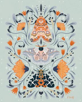 'Floral Moths Mint' van Rebecca Flaherty