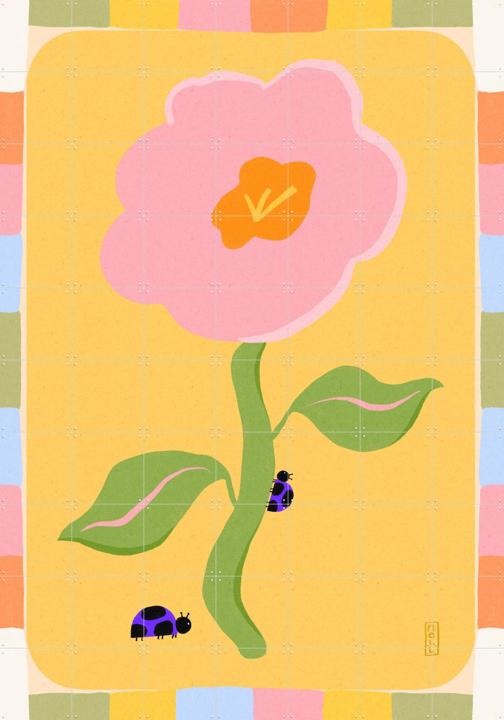 Retro Floral Daisy with Ladybirds