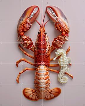 'Red Lobster with Seahorse - Pastel Pink' par OTTI