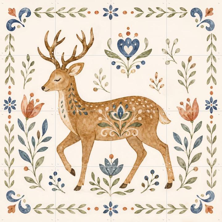 Folk Art - Deer in Watercolor