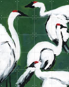 'Cranes on Dark Green' by Green Barn Studio