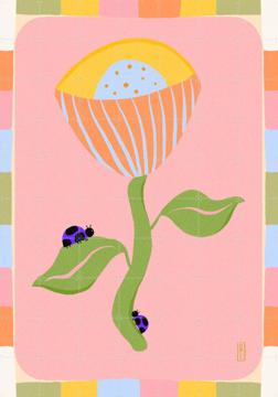 'Retro Bell Flower and Ladybirds' by Dirkie Nell