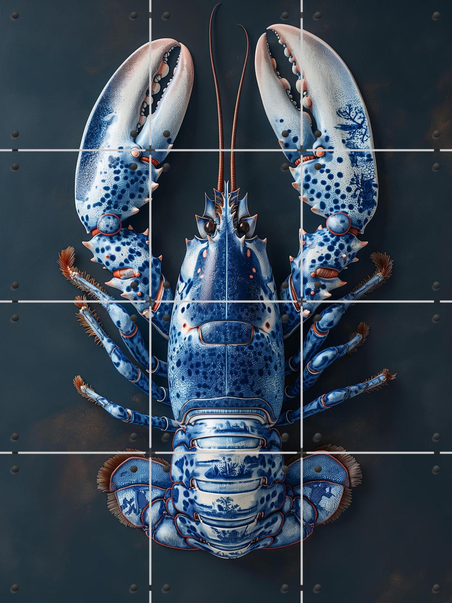 Delfts Blauwe kreeft - Zwart Door Margriet Hulsker | Wanddecoratie