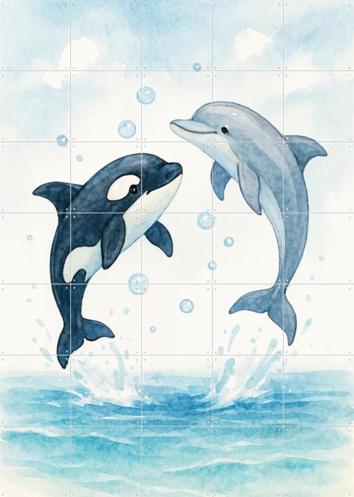Dolphin and Orca Playing Together in the Sea