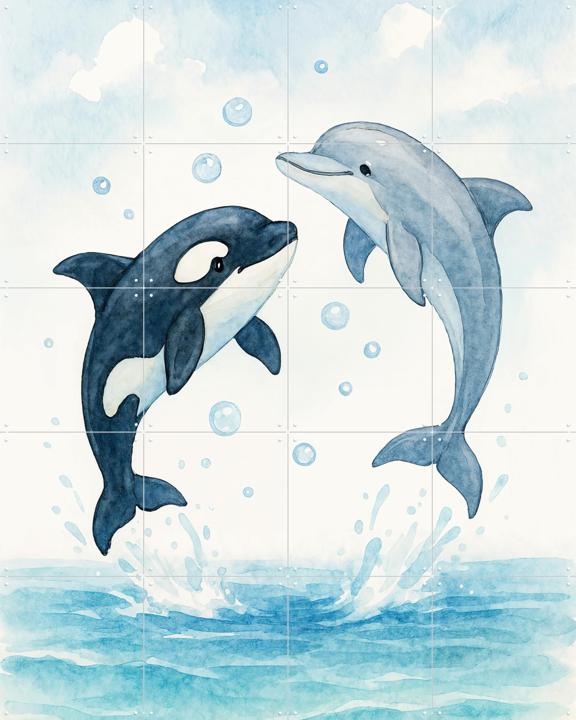 Dolphin and Orca Playing Together in the Sea