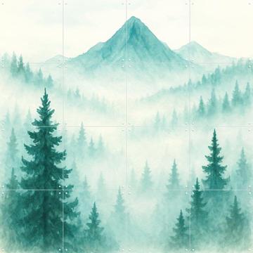 'Pine Forest and Mountains in the Morning Mist' par Natalie Bruns